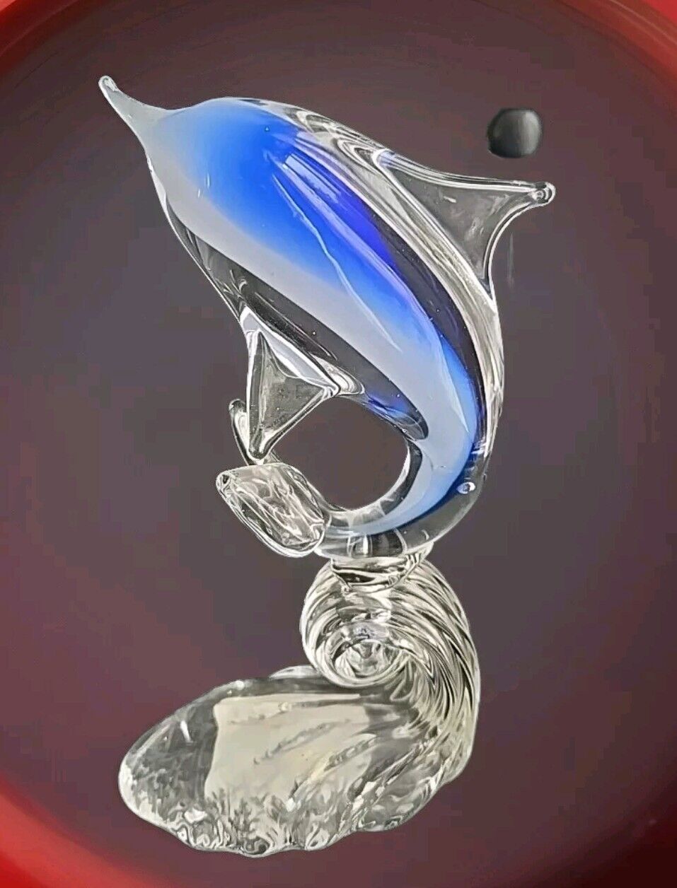 Aqua Fish Art Glass Sculpture, Blue Dolphin Decor, 6.5