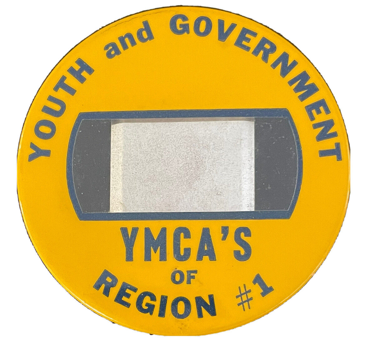 YMCA Youth and Government Region 1 Yellow Navy Blue 3” Pin 75mm Button Name Tag