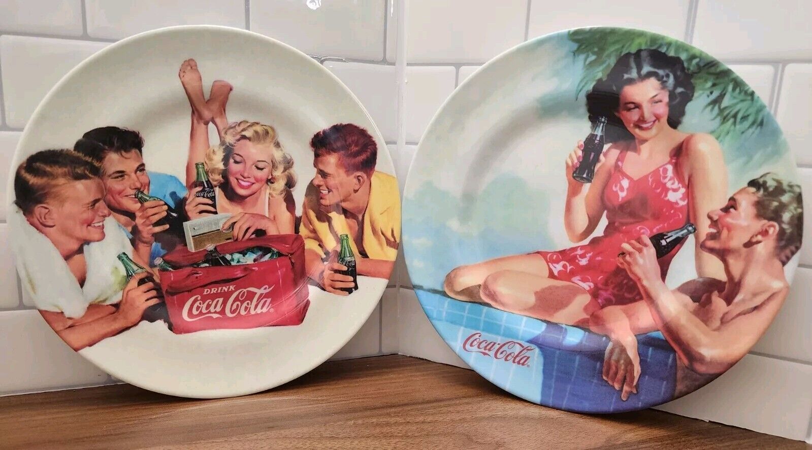 Vintage 2002 Coca-Cola Collectors Plates - Set Of 2 - Sakura Melamine 8½\