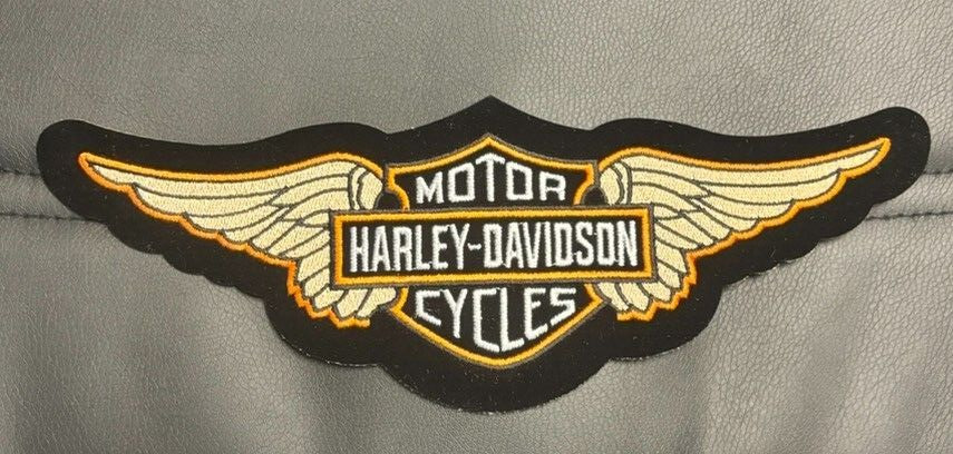 HARLEY DAVIDSON REVAMPED WINGS TAN ORANGE AND BLACK IRON ON PATCH 12X4 INCH
