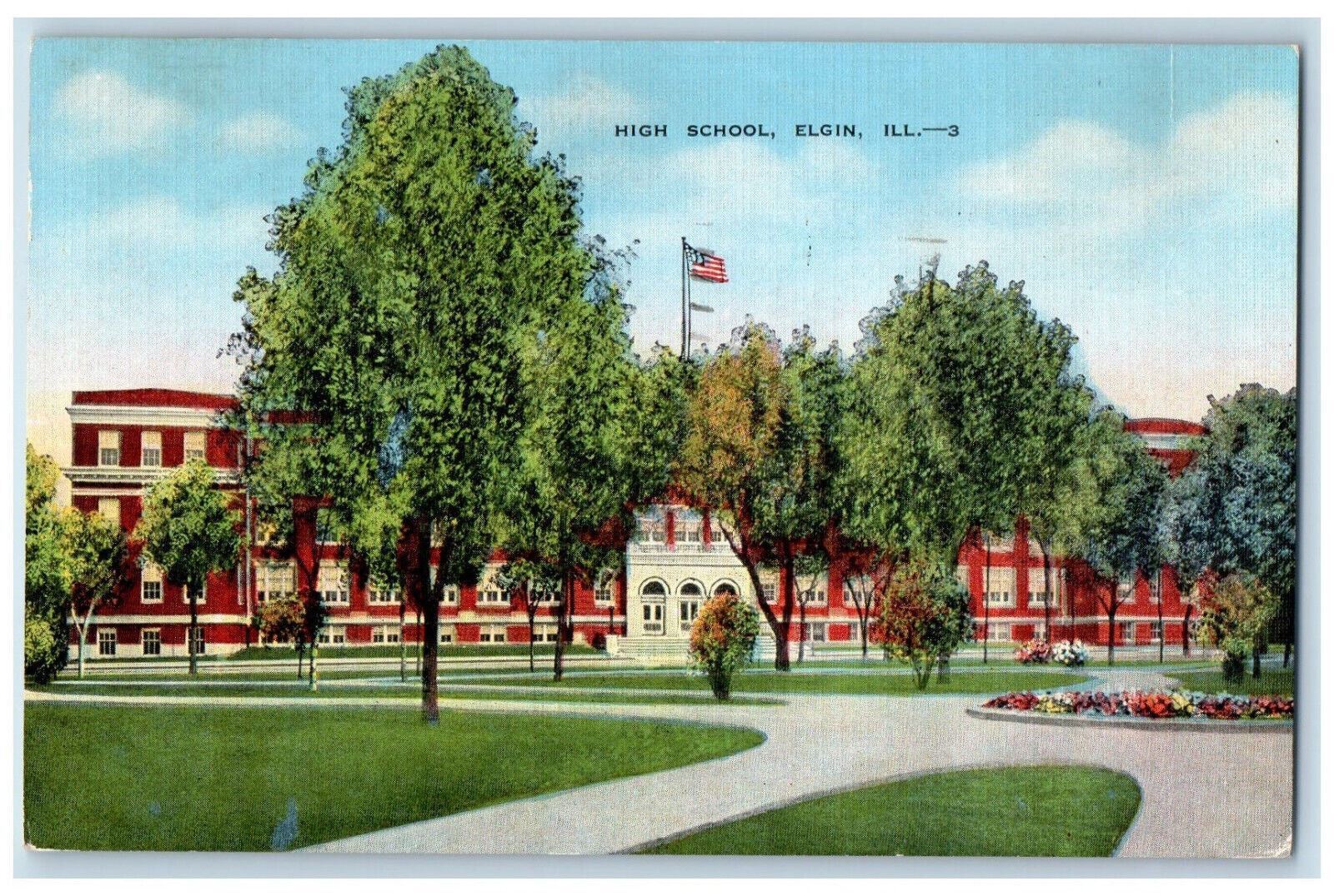 1949 High School Building Elgin Illinois IL Posted Vintage Postcard