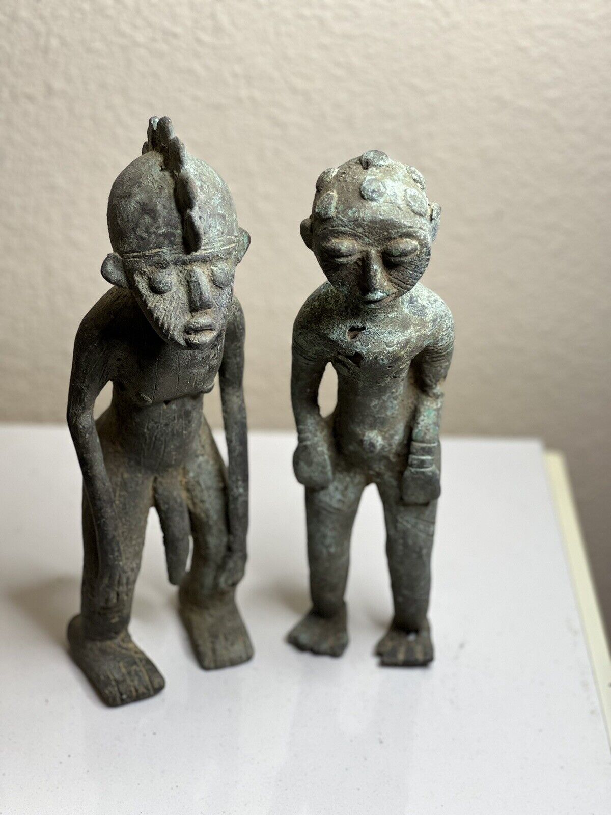Tikar Bronze African Pygmy Cameroon Couple Male 10 inches And Female 10 Inches