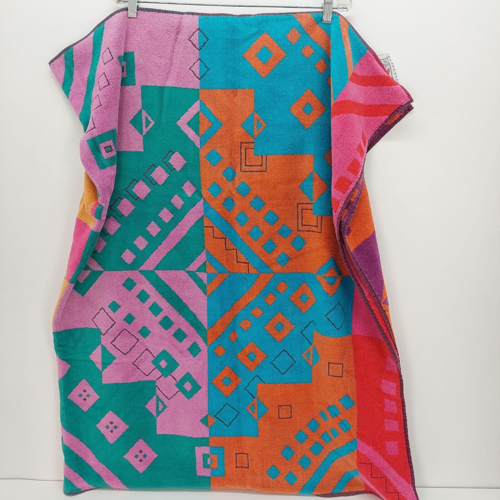 Vintage Royal Terry Colorful Geometric Pattern Beach Towel Vibrant Design Brazil