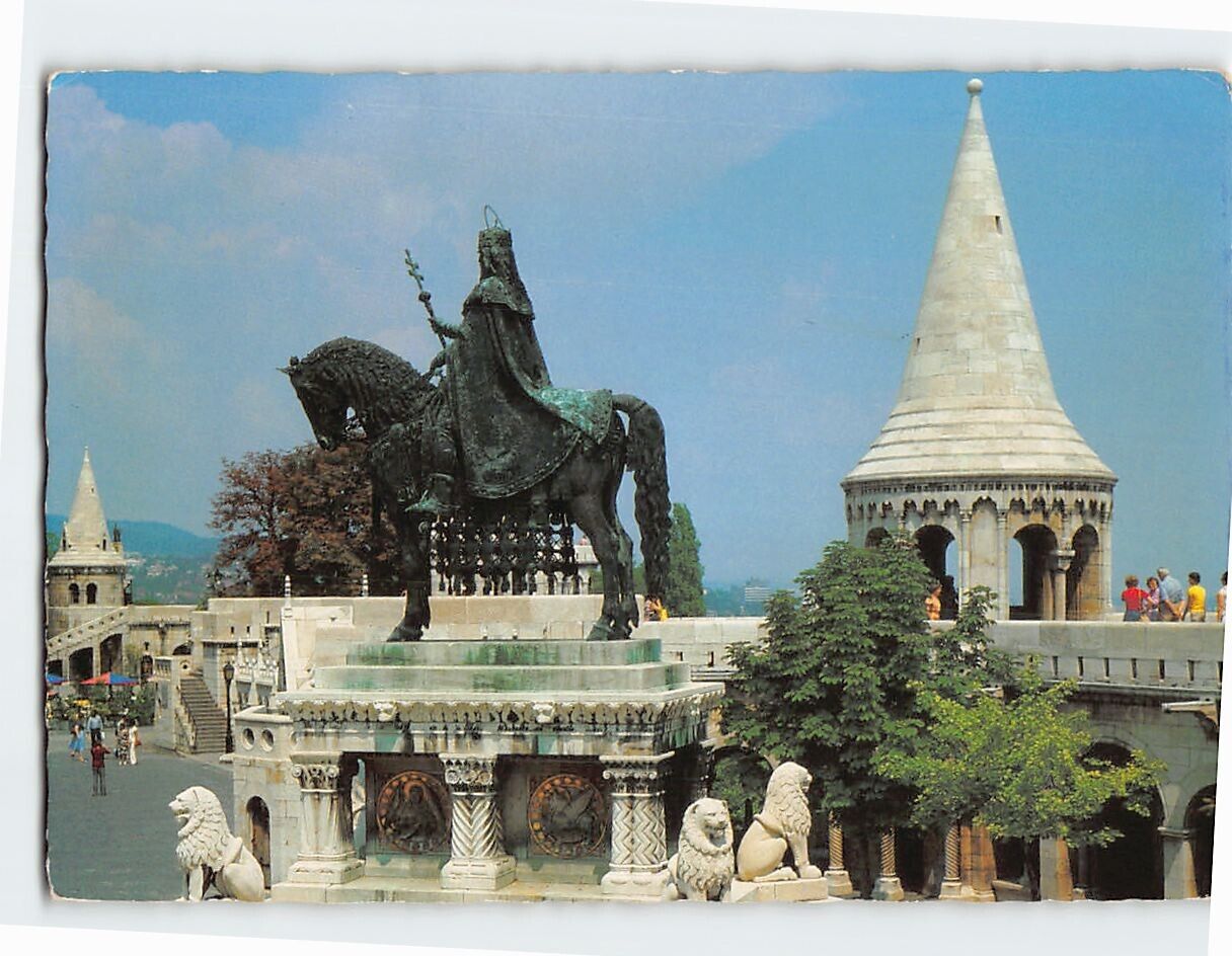 Postcard Fishermen\'s Bastion & St. Stephan Statue Budapest Hungary
