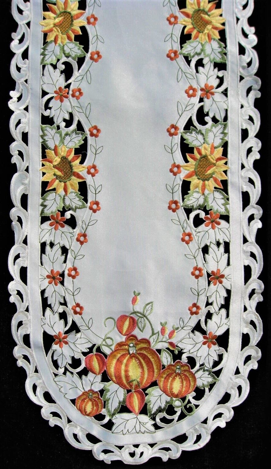 Embroidered & Hand-Cut Table Runner Pumpkin 11x63