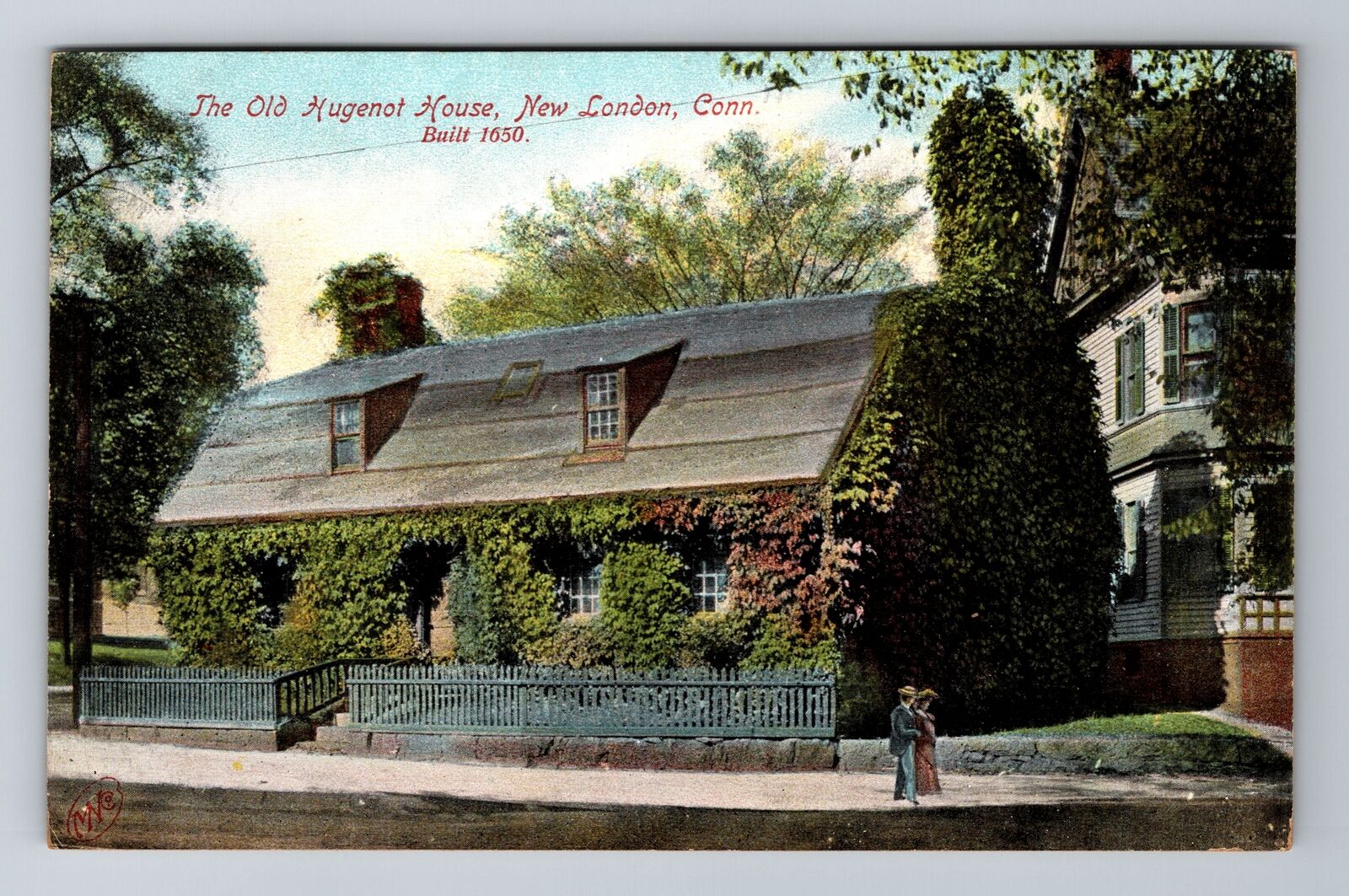 New London CT-Connecticut, Old Hugenot House, Antique Vintage Souvenir Postcard