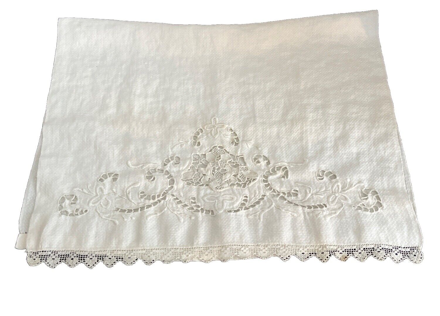 Beautiful White Vintage Linen Hand Towel - 13” X 22”