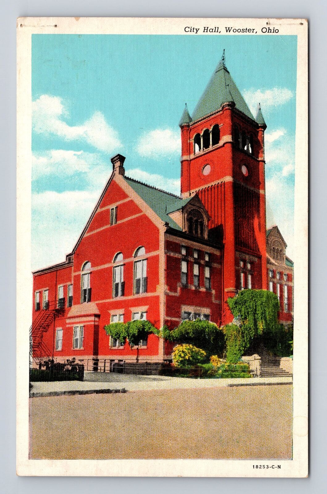 Wooster OH-Ohio, Panoramic View City Hall, Antique Vintage Souvenir Postcard