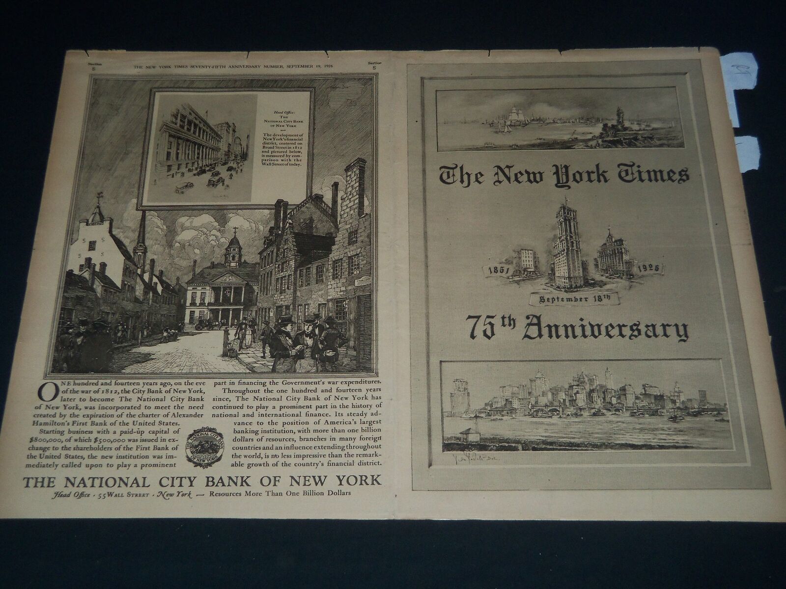 1926 SEPT 18 NEW YORK TIMES NEWSPAPER 75TH ANNIVERSARY SECTION - NT 7559