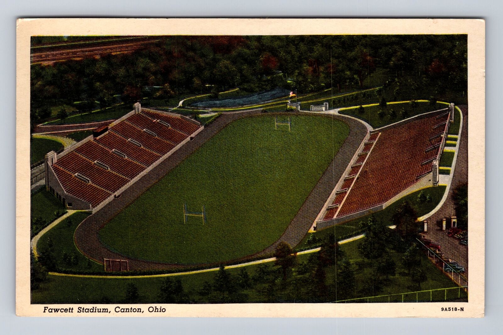 Canton OH-Ohio, Aerial View Fawcett Stadium, Antique Vintage c1953 Postcard