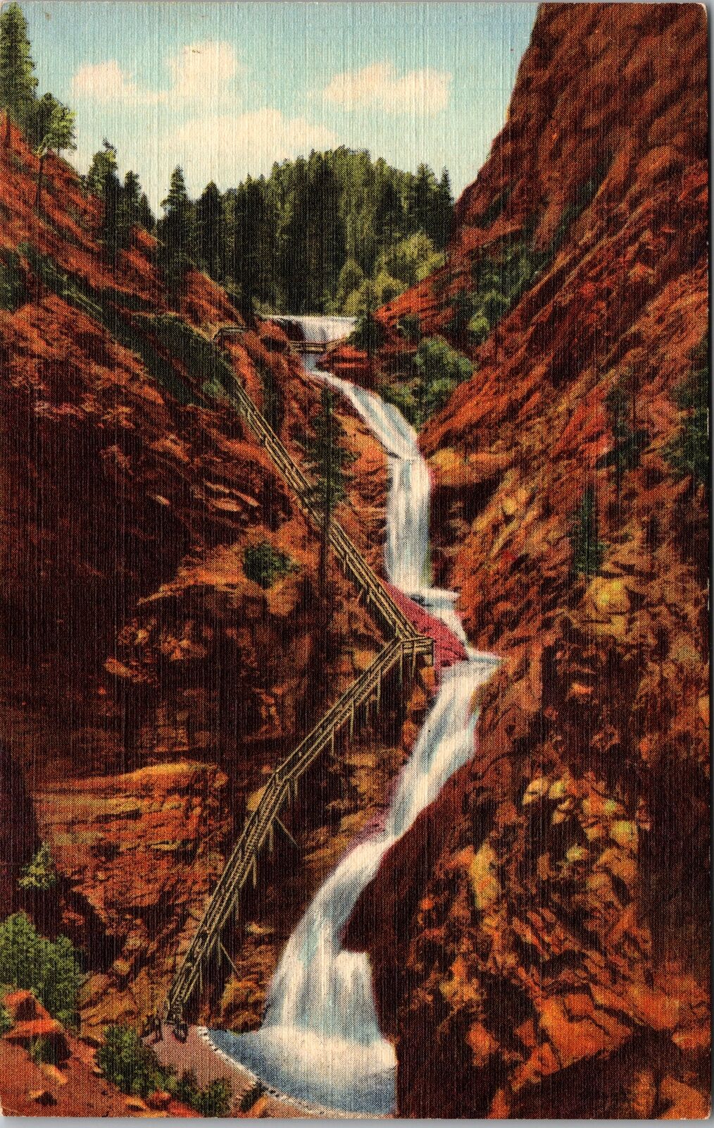 Pikes Peak Region CO-Colorado, Seven Falls, South Cheyenne Canon Linen Postcard