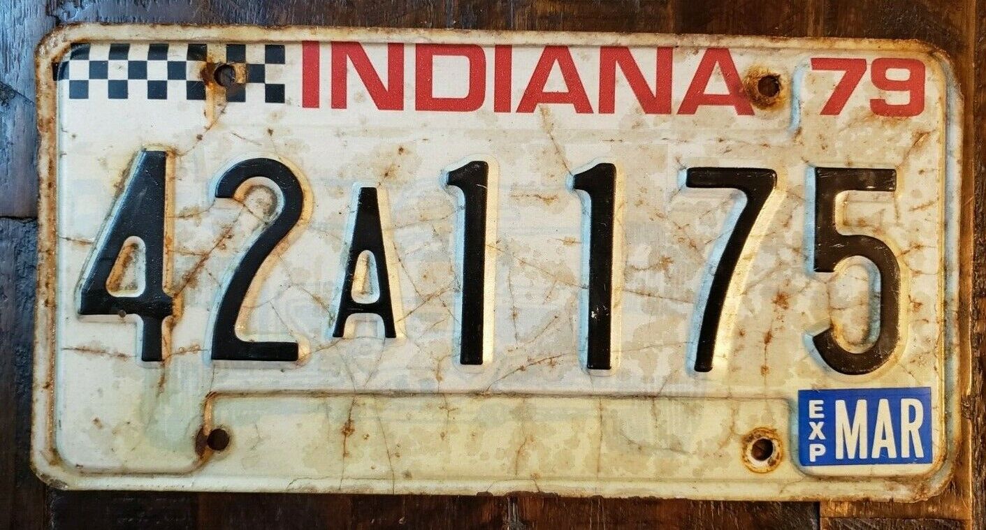 1979 INDIANA Indy Car Checkered Flag License Plate: 42 A 1175.  