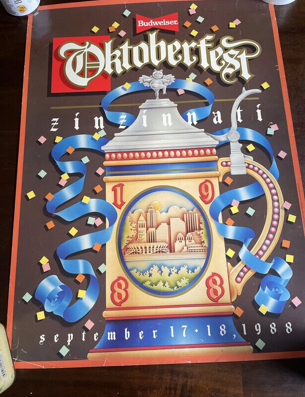 Vintage 1988 Oktoberfest Zinzinnati Cincinnati Poster Breweriana Collectible