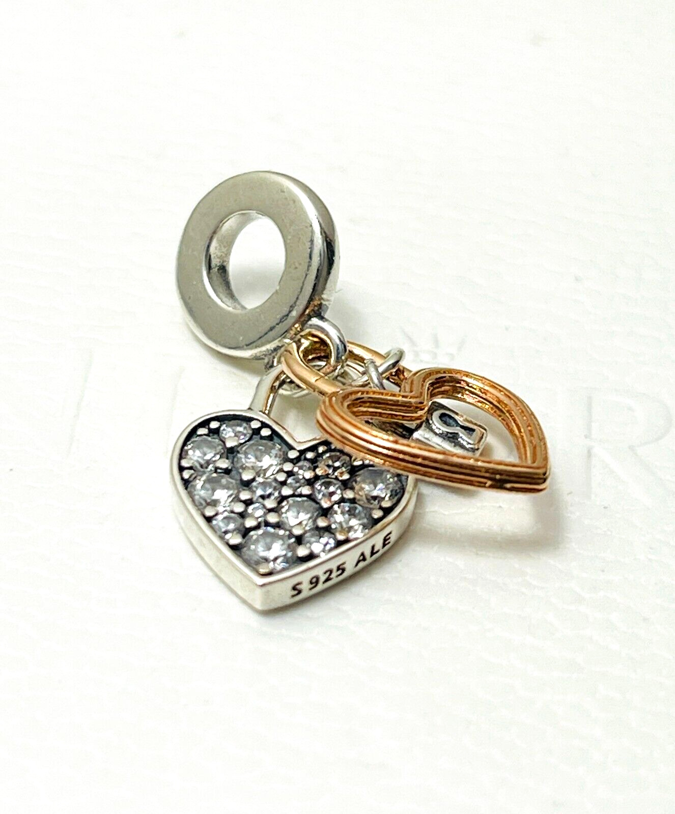 Pandora Moment Silver & Rose Gold Authentic Heart Padlock Charm Valentine's Sale