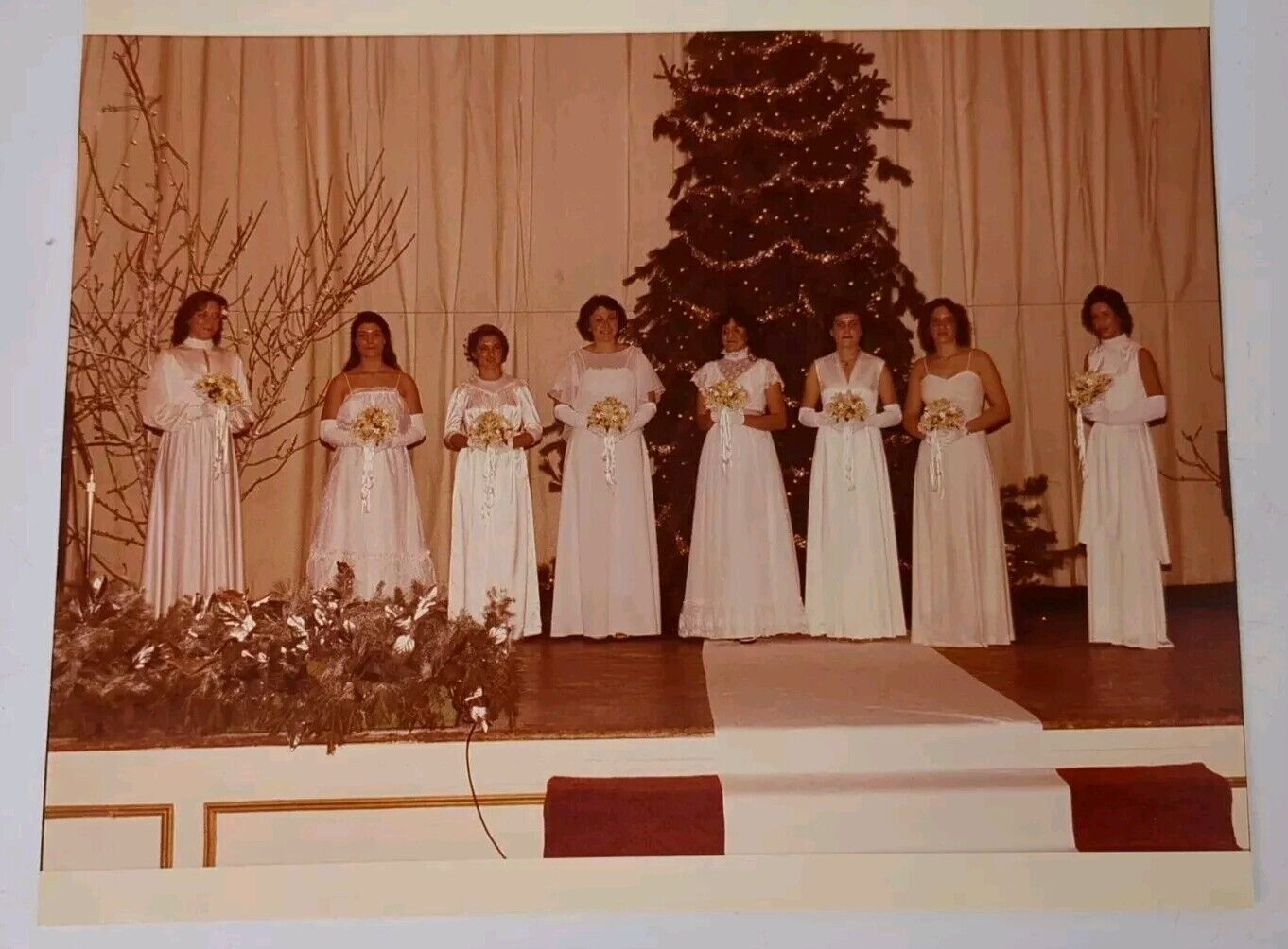 VTG 1970s Found Photograph Original Photo Wedding Bride Bridesmaids Christmas