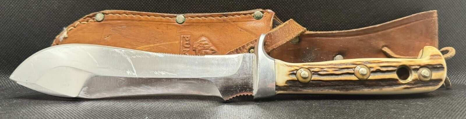 Vintage Puma 6377 White Hunter Knife & Leather Sheath 3rd Qtr 1966 Fixed Blade