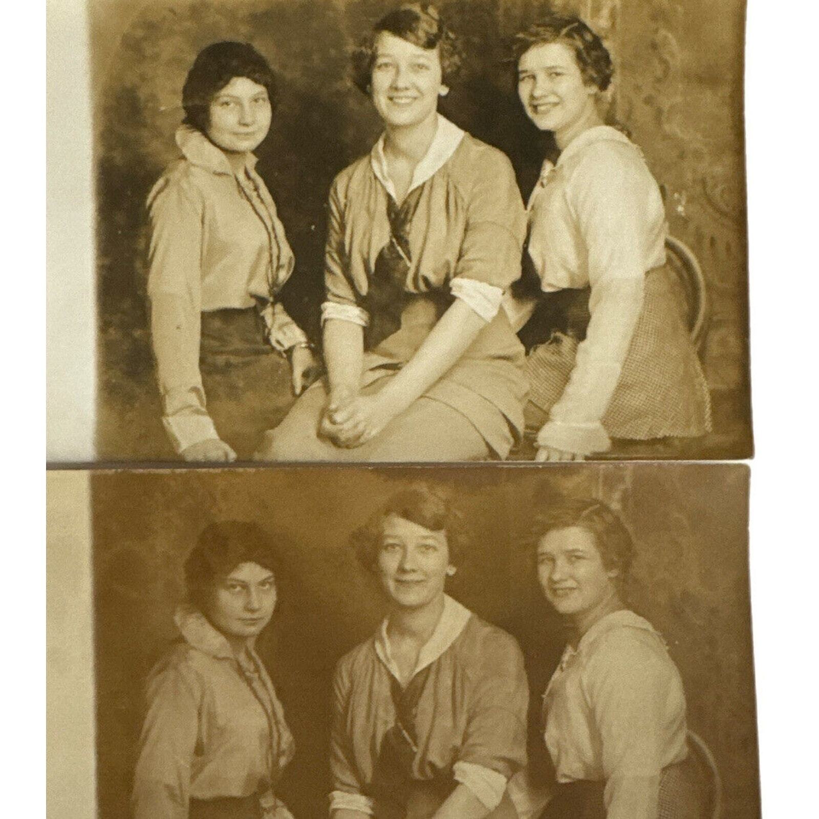 Antique RPPC Postcard Portraits Ephemera 3 Women Portrait Greeting Card Sepia
