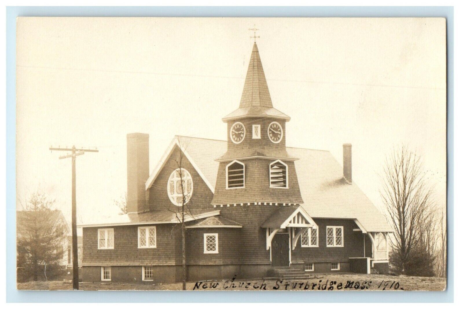 1910 View Of New Church Sturbridge Massachusetts MA RPPC Photo Postcard