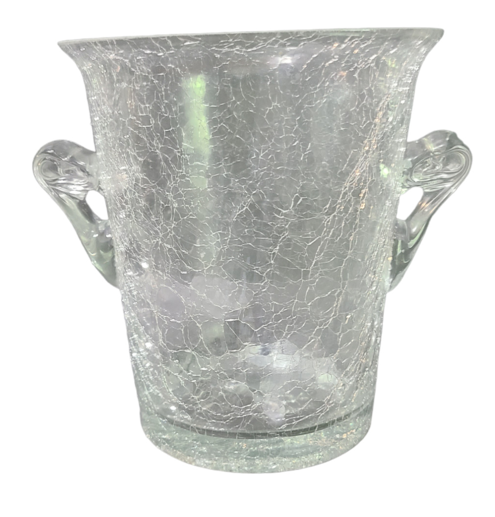 Vintage Mid-Century Modern Crackle Clear Glass Large Ice Bucket