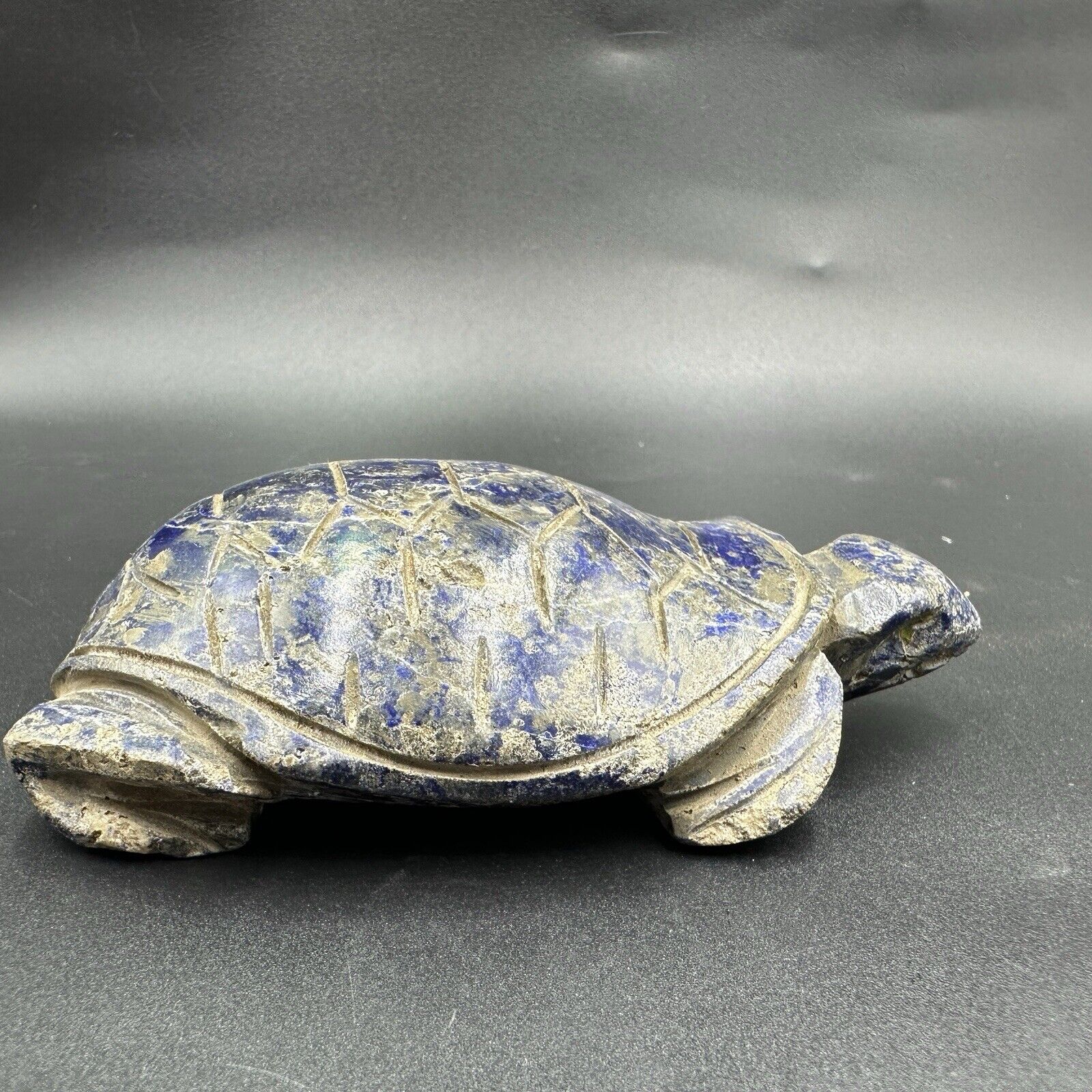 Old Handmade Natural Lapis Lazuli Stone Carving Turtle Statue