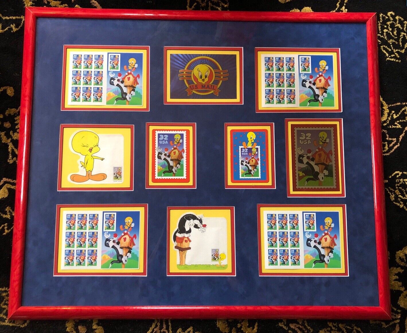 Vintage 1998 Sylvester Tweety 32 Cent Stamps Professionally Framed Matted