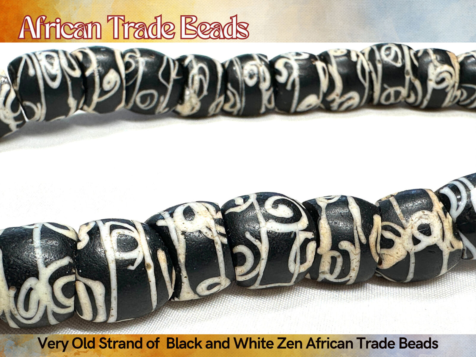 Strand of Very Old Black and White Zen African Trade Beads