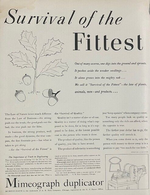 1941 Original Mimeograph Duplicator Science Survival of the Fittest Darwin Ad