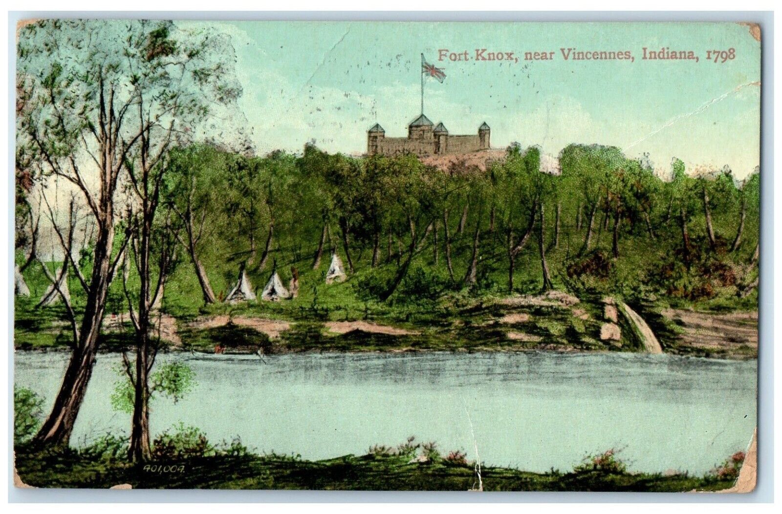 1908 Fort Knox Exterior Building Vincennes Indiana IN Vintage Antique Postcard