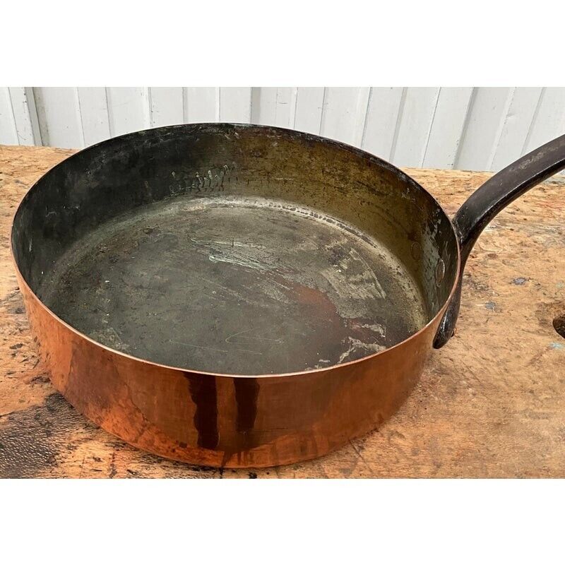 This French copper sauté pan is from the 19th century. it was hand-forged 