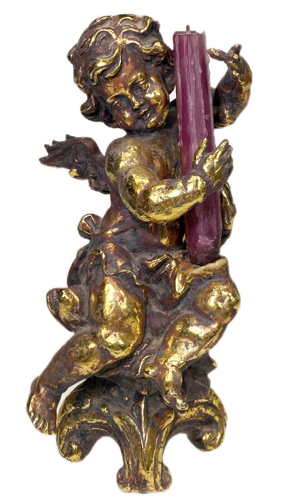 12.5” Angel Cherub Candle Holder Gold Color Figurine Table Decor