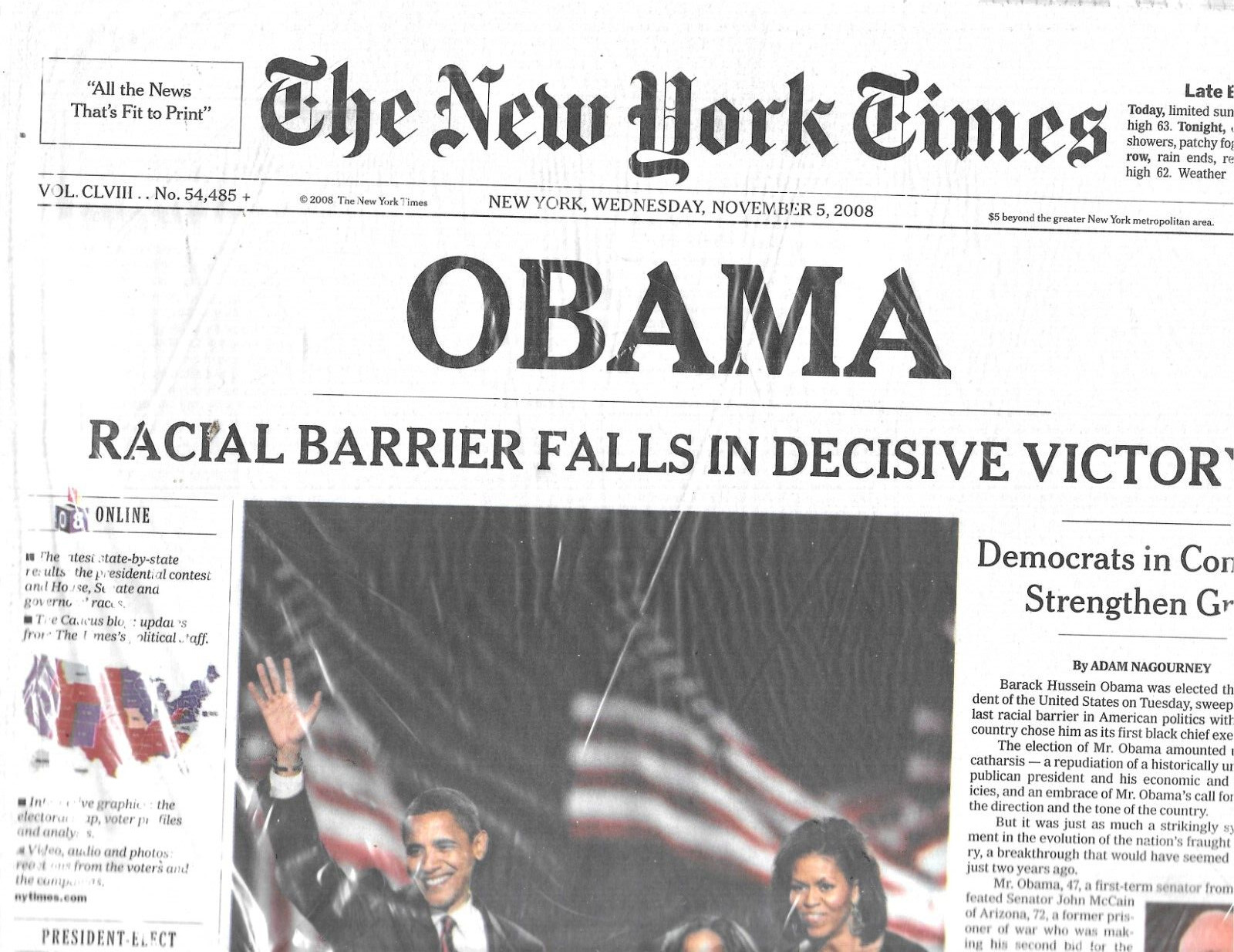 New York Times Newspaper President Barack Obama Election November 5 2008 Sealed