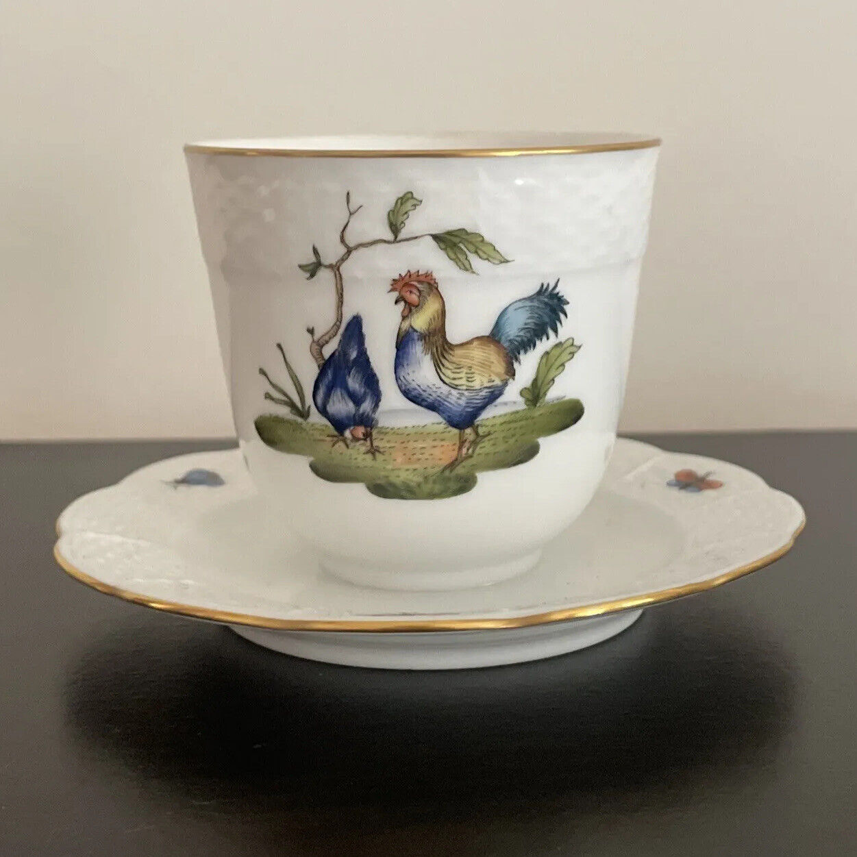 *Mint* Herend Chanticleer Jam Jar w Attached Saucer (Rooster, Bugs), Retail $465