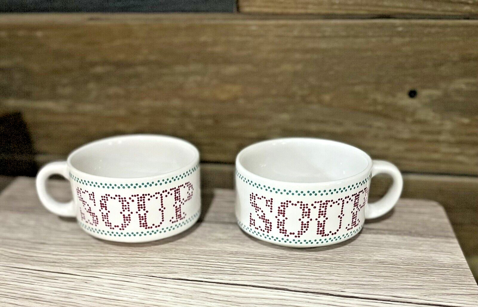 Set of VINTAGE 1970’s Soup Mug Bowls Cross Stitch Oversized Ceramic