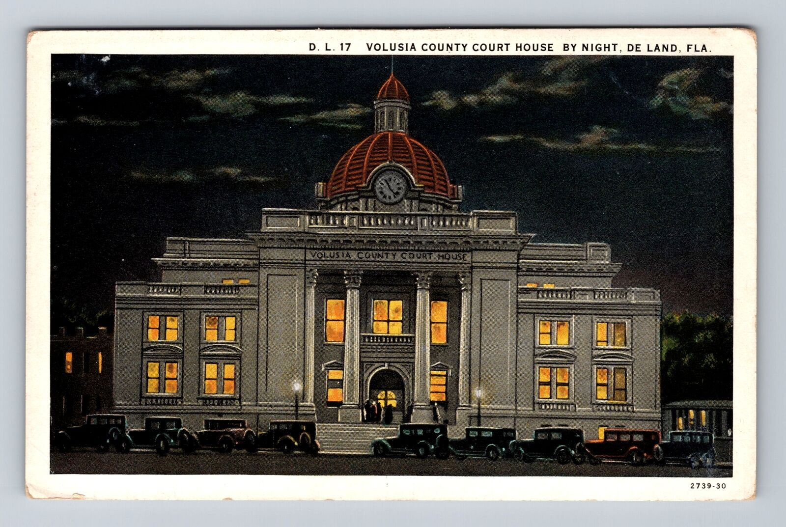 DeLand FL-Florida, Volusia County Court House at Night, Vintage c1920 Postcard