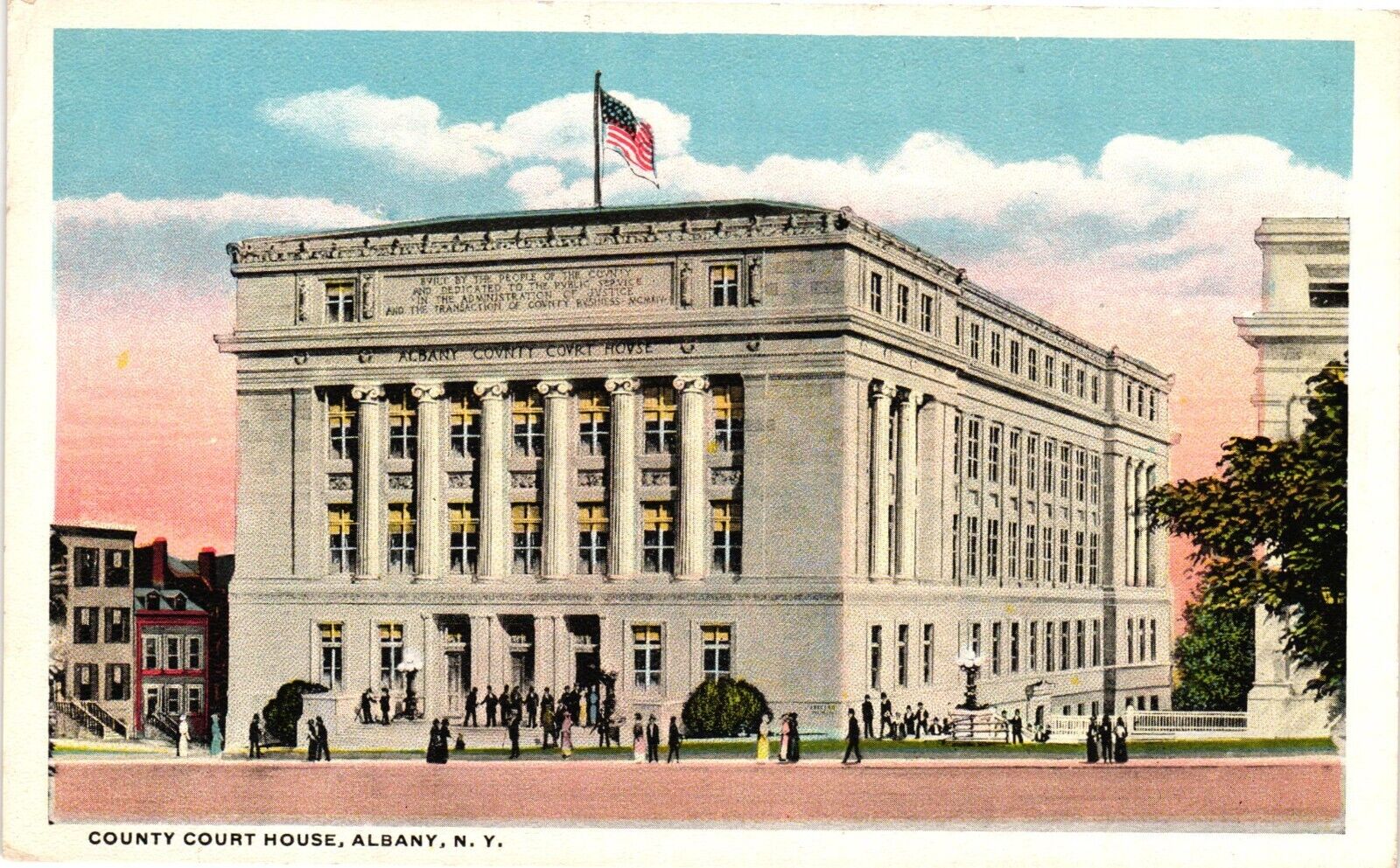 Vintage Postcard - County Courhouse Building Albany NY C1930 Street View
