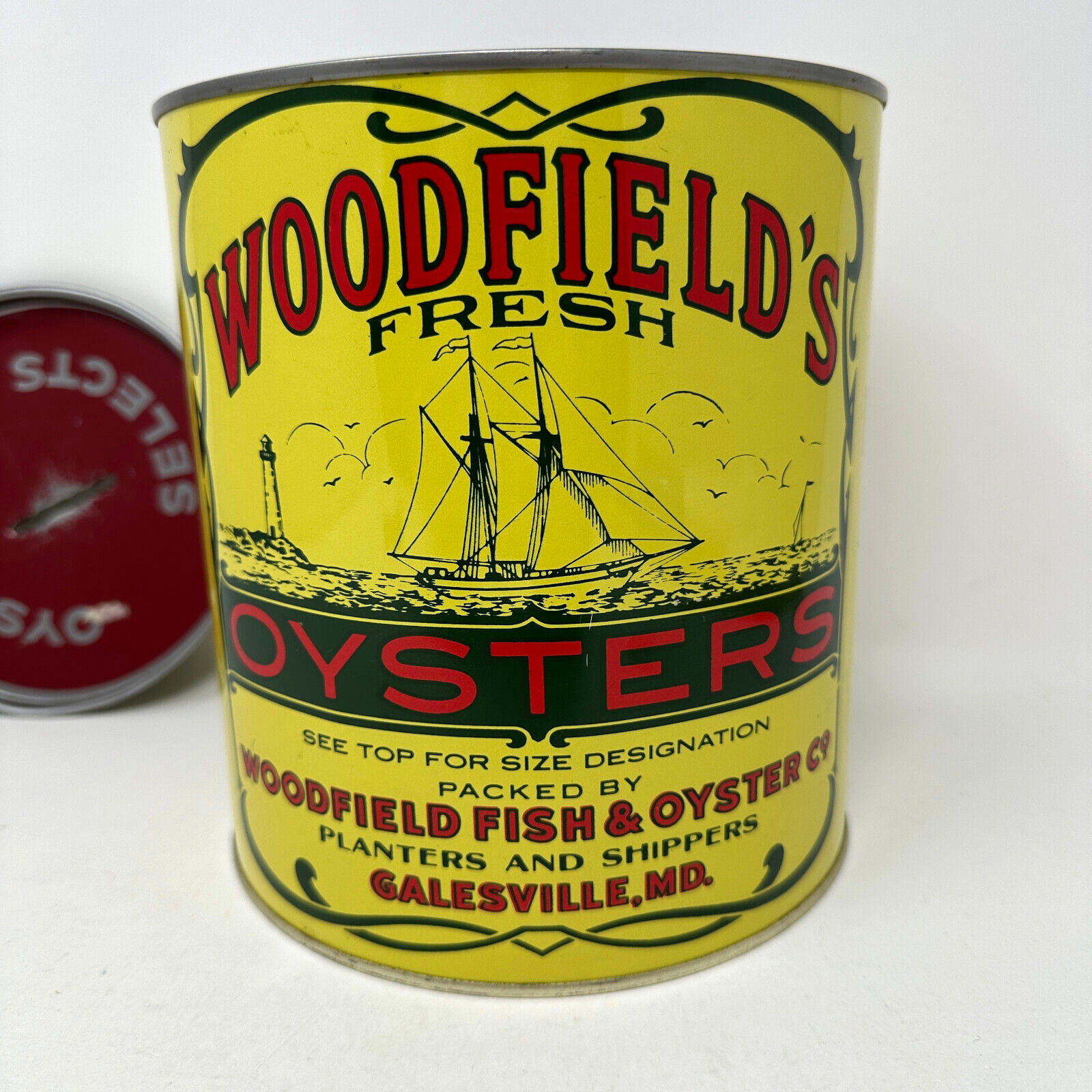 Woodfields Oyster Can Advertising Tin Vintage