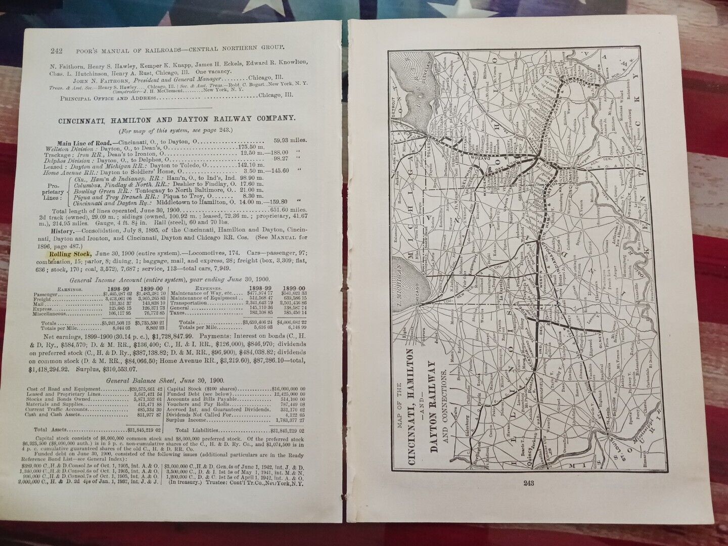 1901 railroad Route Map + Report CINCINNATI HAMILTON & DAYTON RAILWAY Ironton OH