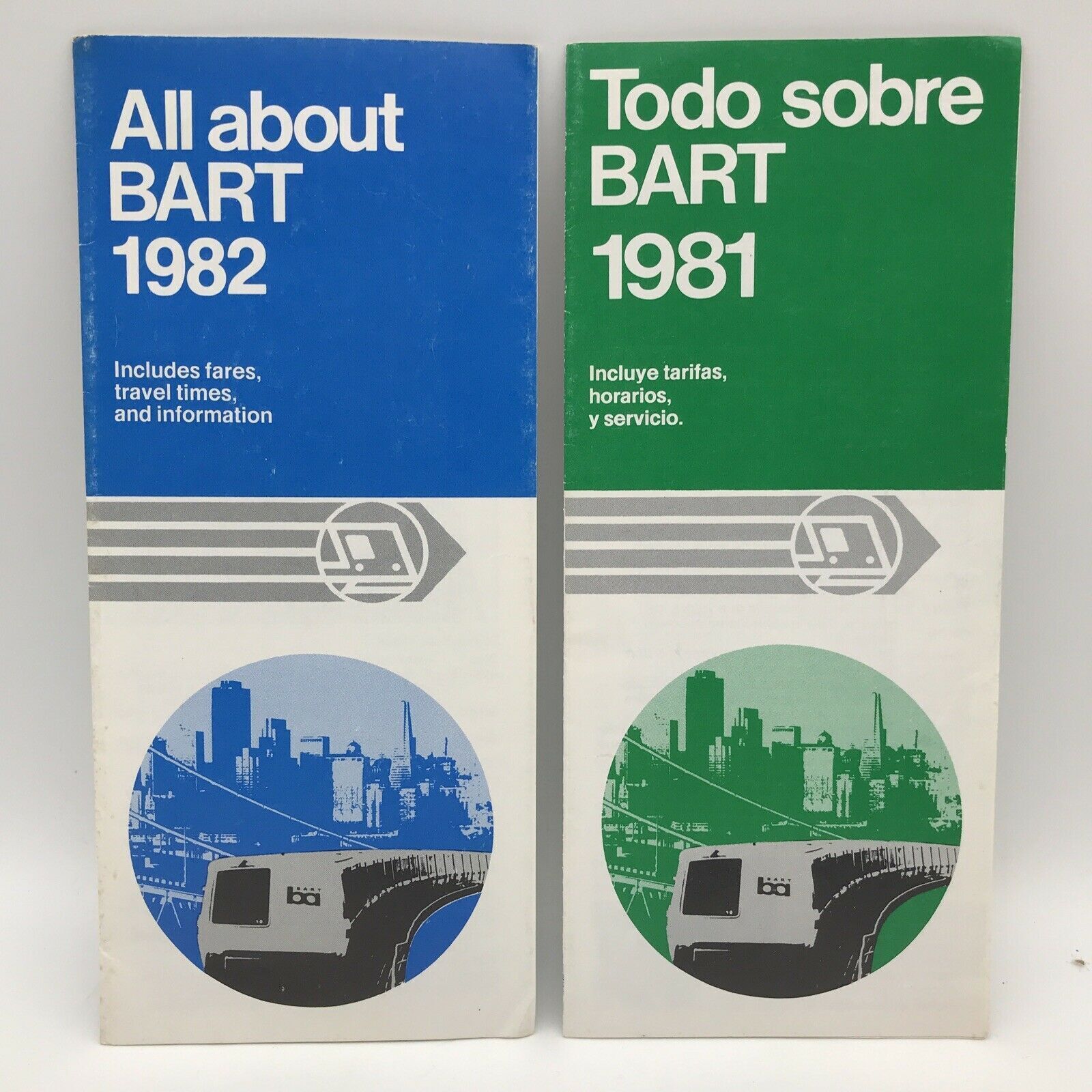 1982 ALL ABOUT BART Fares Travel Times and Information English and Spanish (2pc)