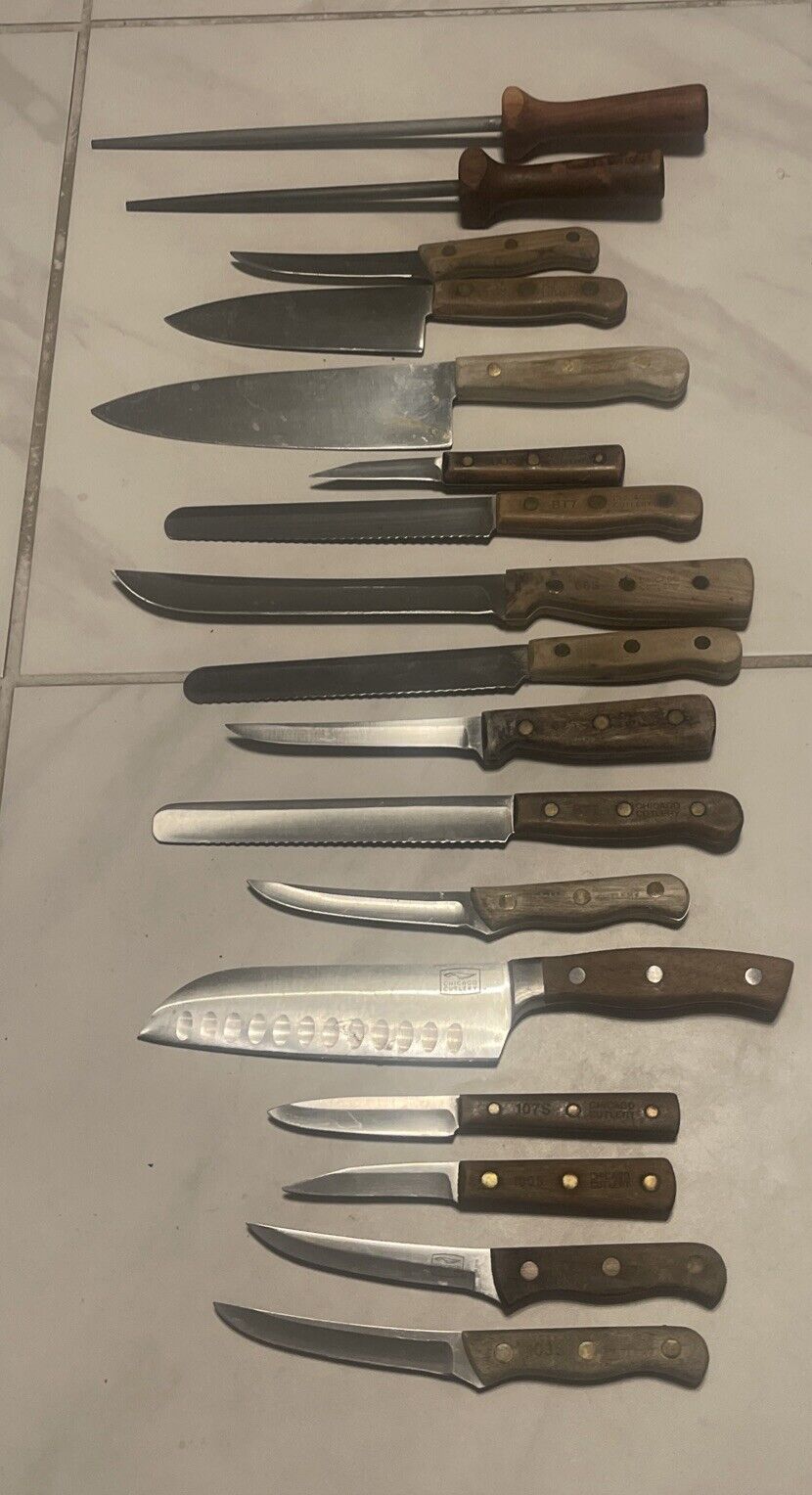 Vintage Chicago Cutlery Lot Of 17 Knives Sharpener