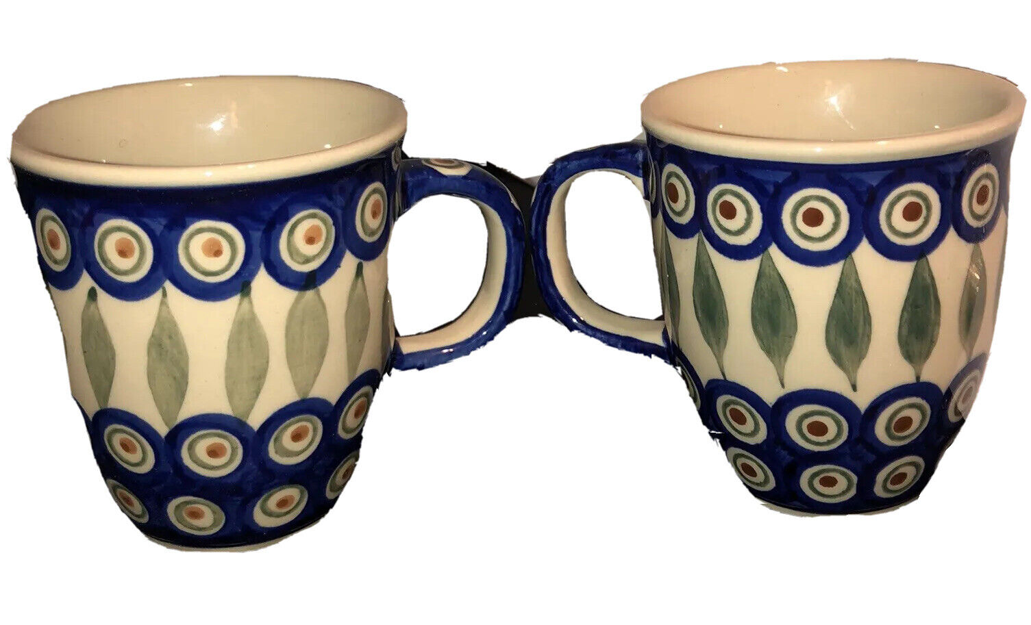 Two Vintage Polish Blue Coffee Mugs