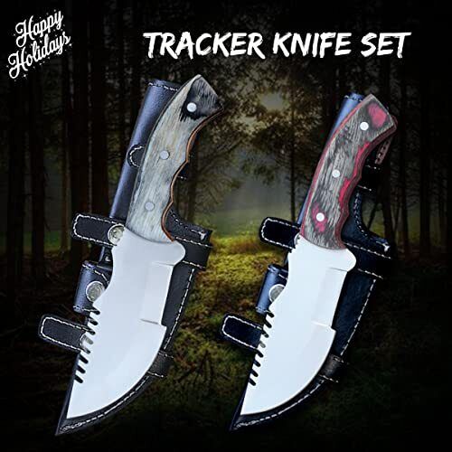 TRACKER® Stainless Steel Tracker Knife 2 Pcs Set,  Survival Knife, Hunting Knife