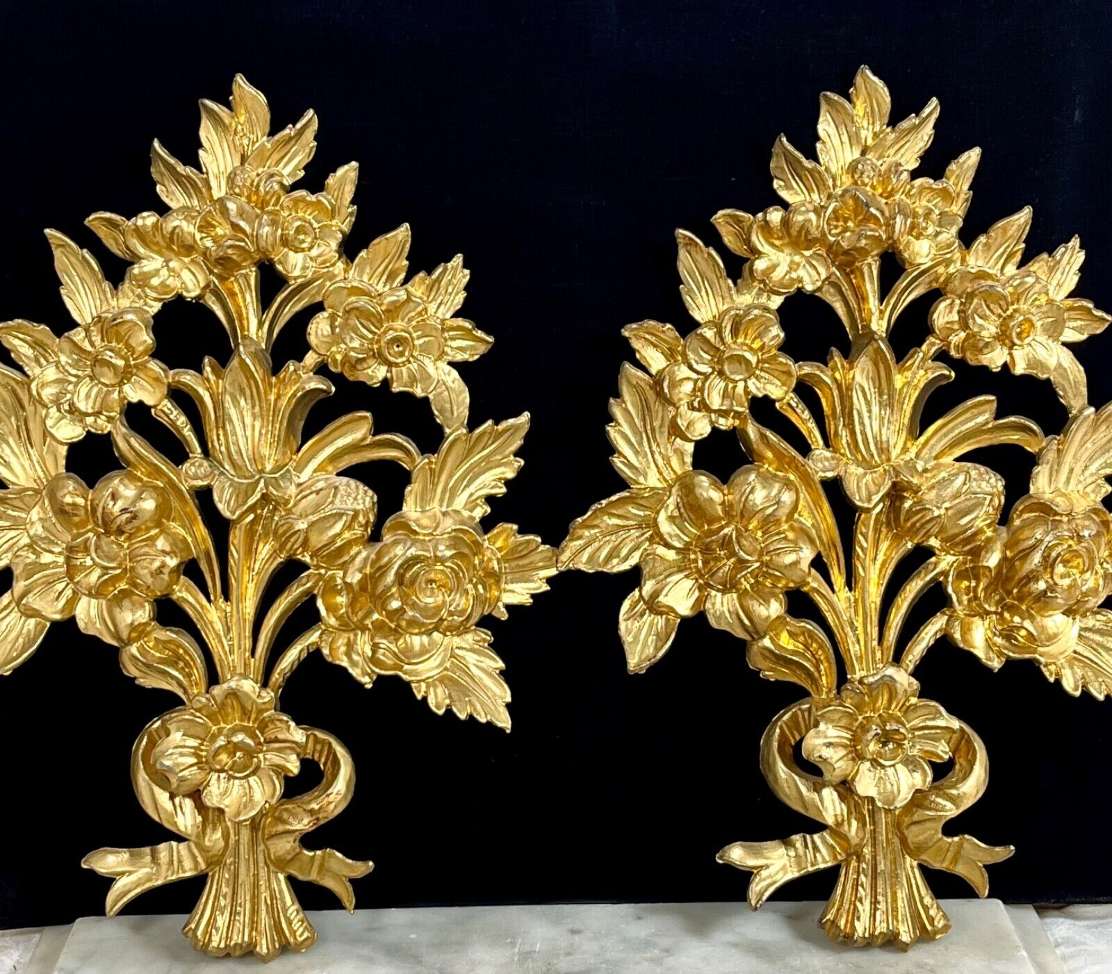 Vintage Italian Gold Carved Ornate Florentine Italy Wall Hanging 15” X 11” Set 2