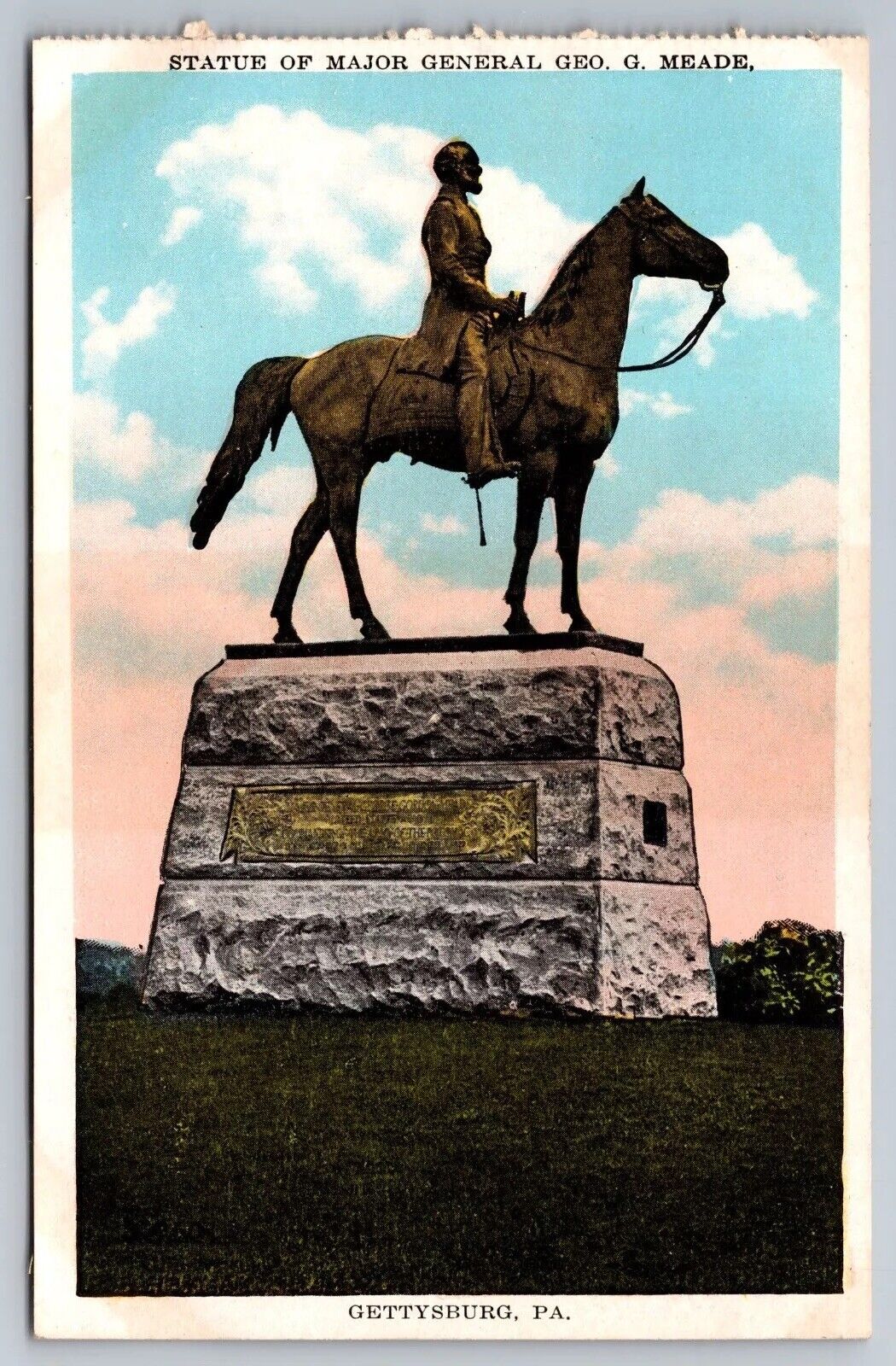 Major General, George Meade Statue Gettysburg, Pennsylvania Vintage Postcard. PA
