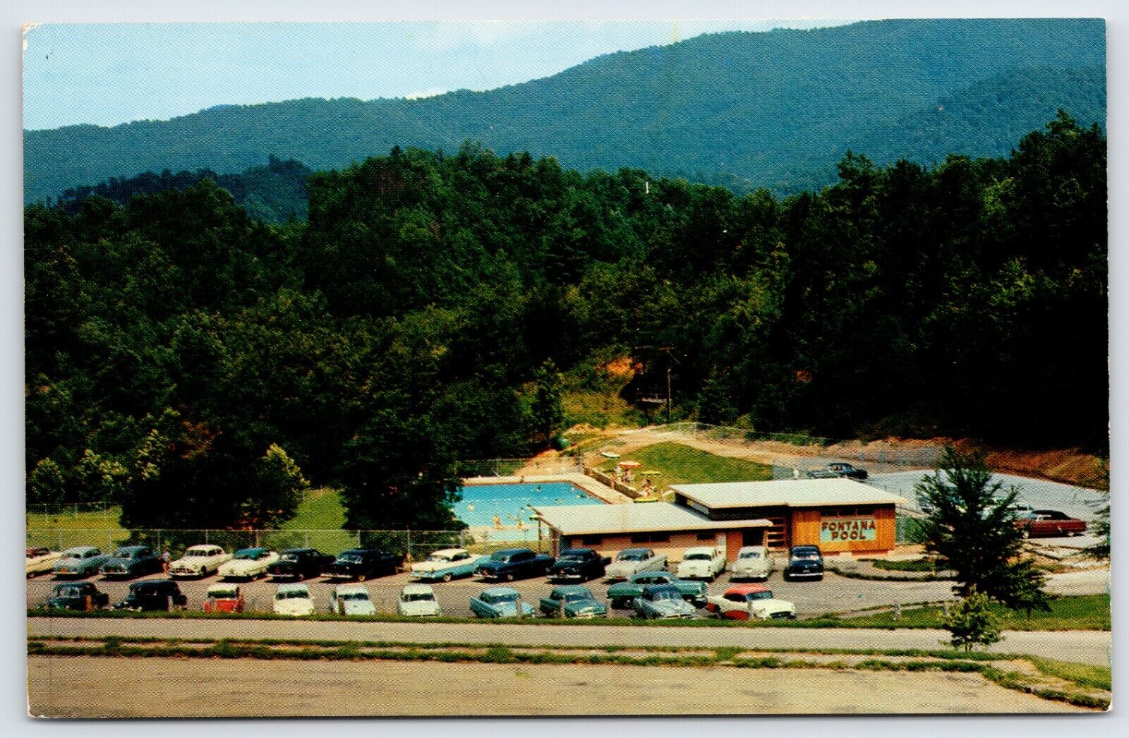 Postcard Swimming Pool At Fontana Village Resort, Fontana Dam NC Unposted