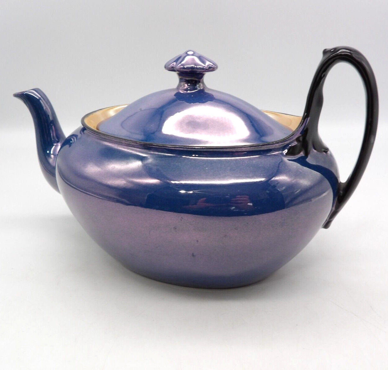 Vintage Czechoslovakia Phoenix China Tea Pot Blue Orange Lusterware