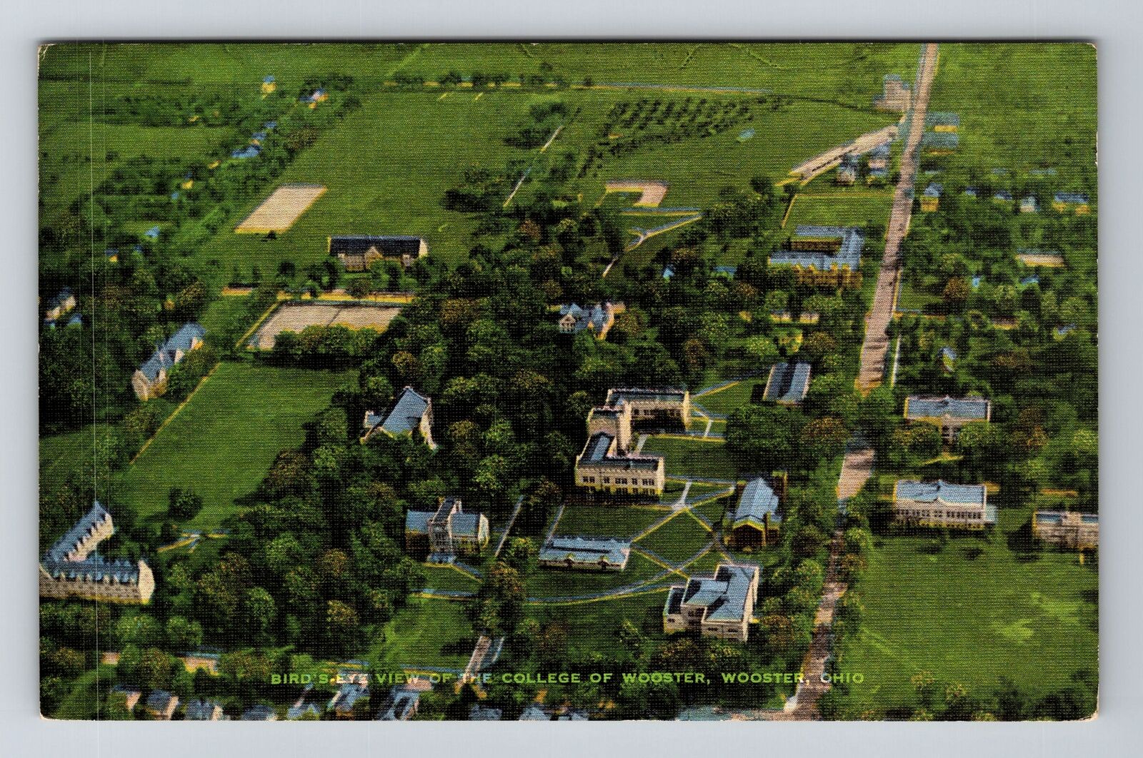 Wooster OH-Ohio, Birds Eye View College of Wooster, Vintage Postcard