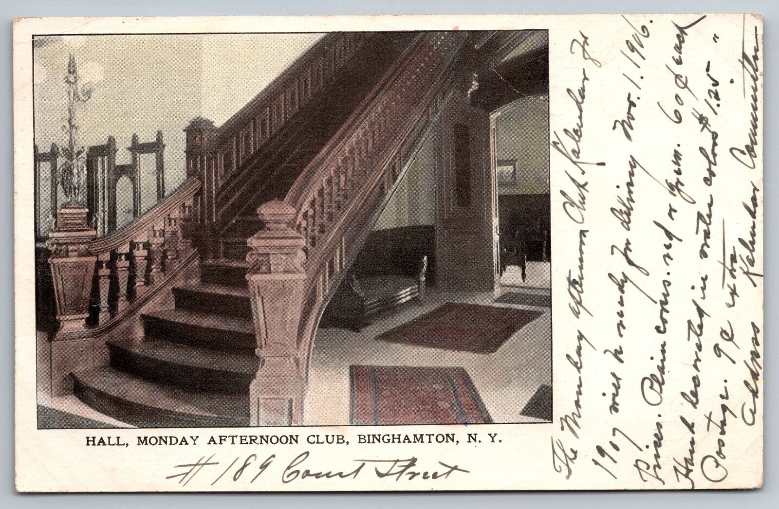 Hall Monday Afternoon Club. 1906 Binghamton NY. New York Vintage Postcard