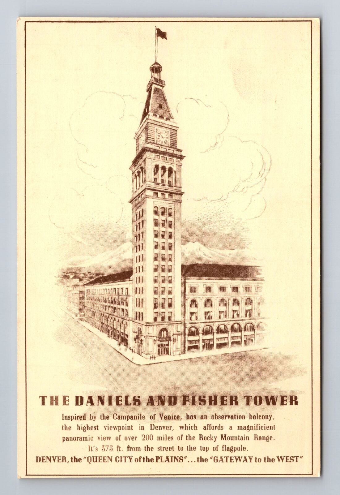 Denver CO-Colorado, Daniels and Fisher Tower, Advertising, Vintage Postcard