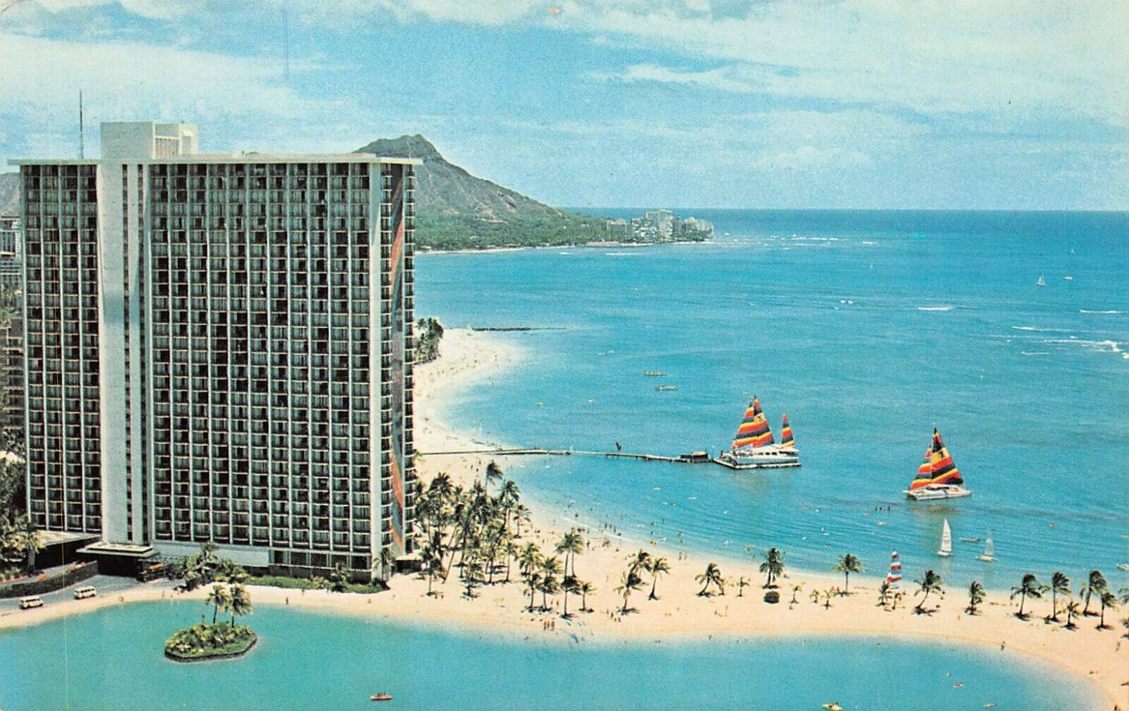 Honolulu HI Hawaii Hilton Hawaiian Village Waikiki Beach Resort Vtg Postcard B4