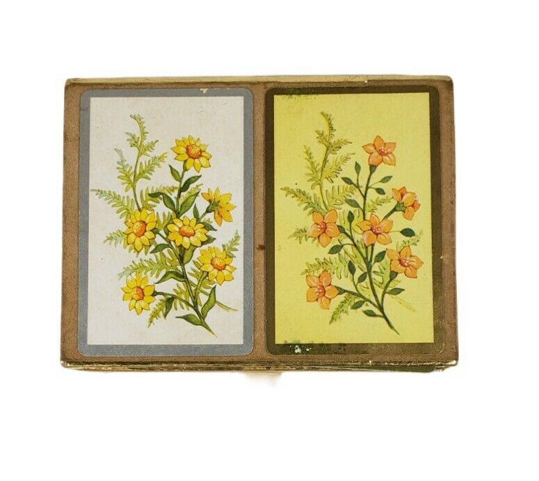 Vintage 1960\'s Congress Playing Cards yellow floral cards 2 decks games & gifts